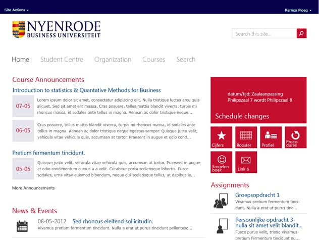 Homepage Intranet voor studenten Nyenrode