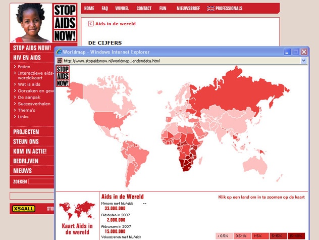 Wereldkaart verspreiding AIDS