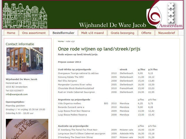 Wijnaanbod De Ware Jacob