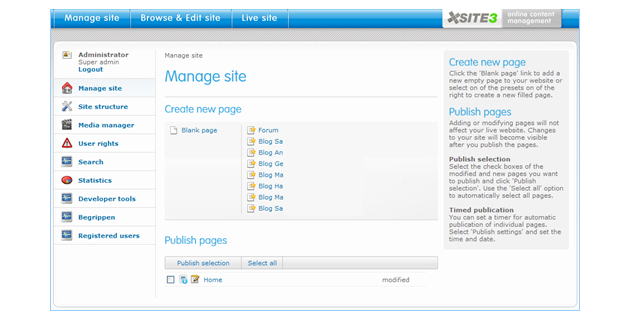 Content management in Xsite